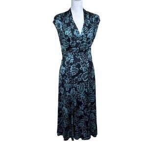 Karen Kane blue/black maxi dress, large, 40s style, floral, romantic, effortless